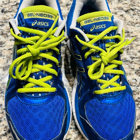 Asics Gel-Neo33 T222N Men’s Running Sneakers Shoes Blue/ Neon Green Size 9 - Picture 1 of 11